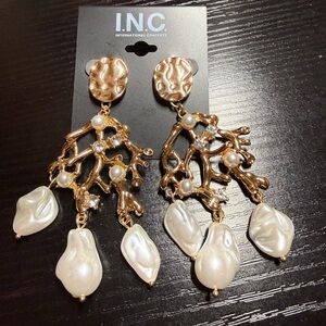 INC International Concepts Gold and White Statement Earrings